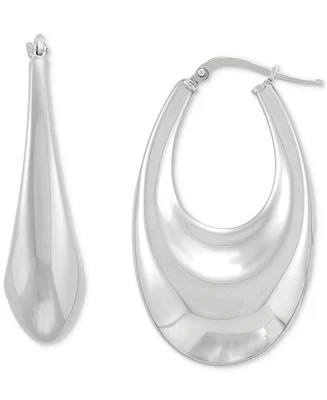 Italian Silver Polished Oval Medium Hoop Earrings in Sterling Silver, 1.57"