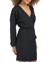 Siena Women's Textured Faux-Wrap Blouson-Sleeve Dress