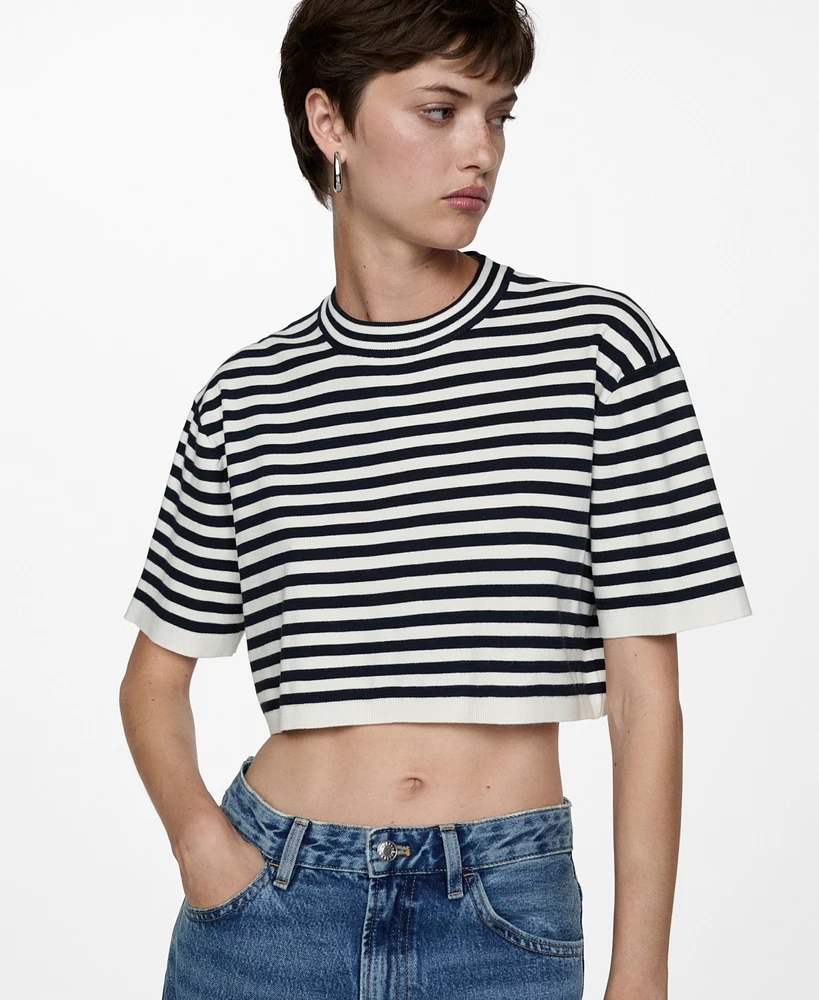 Mango Women's Crop Striped Sweater