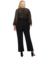 Eliza J Plus Size Sequin Fringe Straight-Leg Jumpsuit