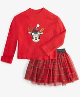 Disney Toddler & Little Girls Minnie Mouse Sweater Printed Tulle Skirt, 2 Piece Set