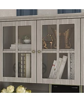 Famapy 8-Shelves Gray Wooden Modern Bookcase Bookshelf with 3-Drawer
