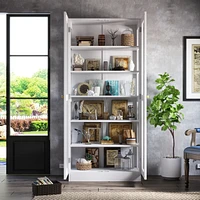 Famapy 6-Shelf Standard Bookcase Bookshelf with 2-Glass Door