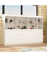 Famapy White Wood 16-Shelf Accent Bookcase with 3-Color Led Lights, Drawers