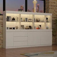 Famapy White Wood 16-Shelf Accent Bookcase with 3-Color Led Lights, Drawers