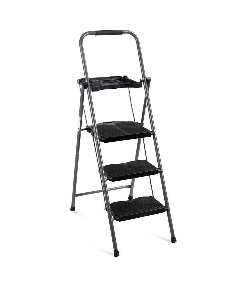 Best Choice Products 3-Step Portable Folding Anti-Slip Steel Ladder w/ Hand Grip, Utility Tray, 330lb Capacity