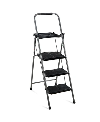 Best Choice Products 3-Step Portable Folding Anti-Slip Steel Ladder w/ Hand Grip, Utility Tray, 330lb Capacity