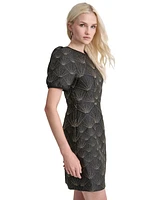 Dkny Petite Puffed-Sleeve Brocade-Texture Mini Dress