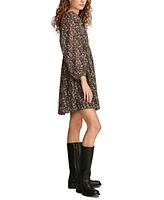 Lucky Brand Women's Printed Square-Neck Long-Sleeve Mini Dress