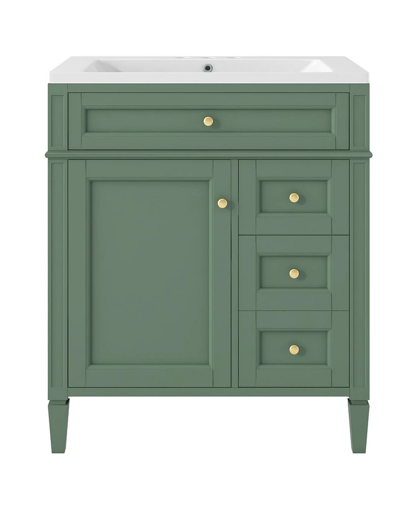 Slickblue 30'' Modern Bathroom Vanity with Sink, 2 Drawers & Tip-Out Drawer, Single Sink Storage Cabinet