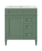 Slickblue 30'' Modern Bathroom Vanity with Sink, 2 Drawers & Tip-Out Drawer, Single Sink Storage Cabinet