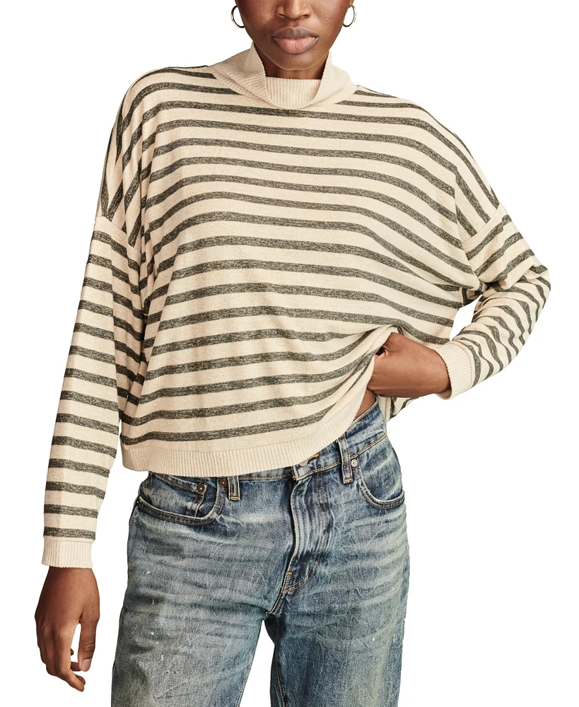 Lucky Brand Women's Cloud Stripe Drapey Mock Neck Top