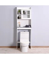 Slickblue Modern Over-the-Toilet Wood Storage Cabinet – White Space Saver for Bathroom Organization