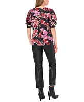 1.state Women's Floral-Print Bubble-Sleeve Blouse