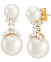 Grown With Love Cultured Freshwater Pearl (7 & 10-1/2mm) & Lab Grown Diamond (3/8 ct. t.w.) Double Drop Earrings in 14k Gold