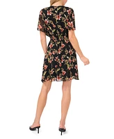 Women's Floral V-Neck Short Flutter-Sleeve Dress