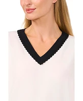 CeCe Women's Contrast Collar V-Neck Sweater