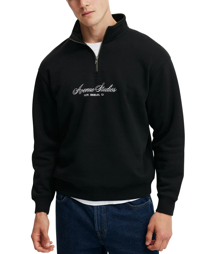 Cotton On Men's Graphic 1/4 Zip Fleece Sweatshirt