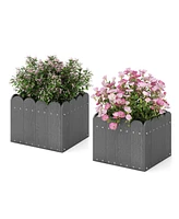 2 Pack Square Planter Box with Drainage Gaps for for Front Porch Garden Balcony-Gray