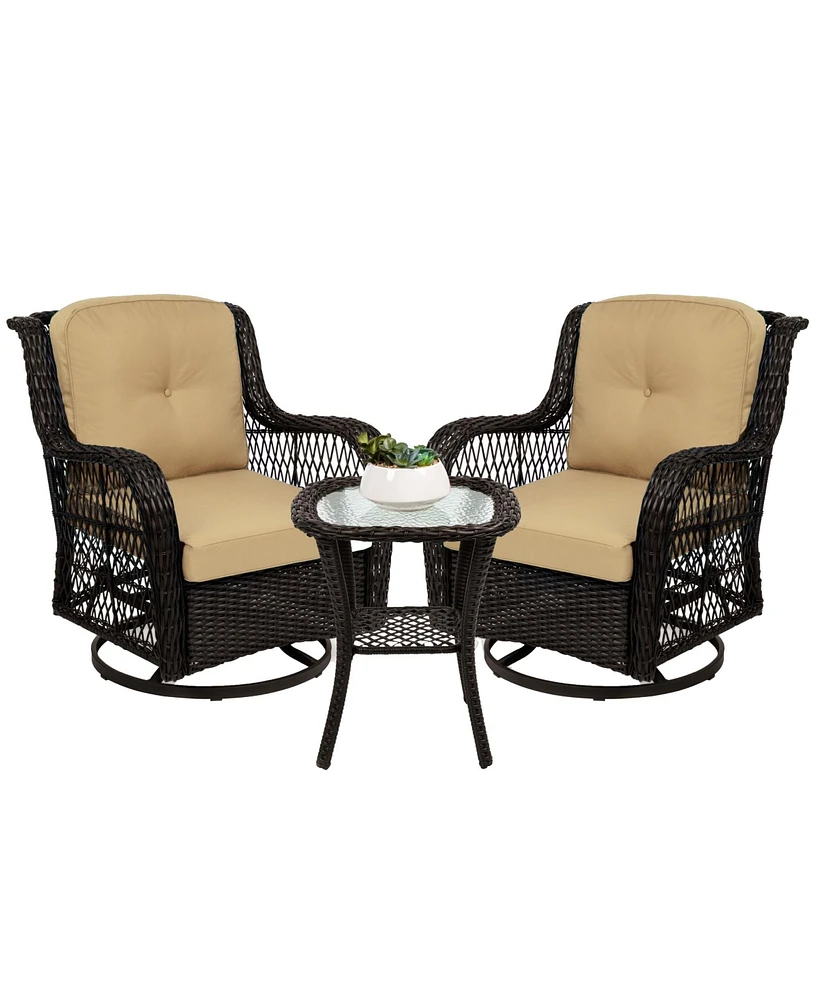 Best Choice Products 3-Piece Patio Wicker Bistro Furniture Set w/ 2 Cushioned Swivel Rocking Chairs, Side Table