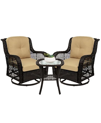 Best Choice Products 3-Piece Patio Wicker Bistro Furniture Set w/ 2 Cushioned Swivel Rocking Chairs, Side Table