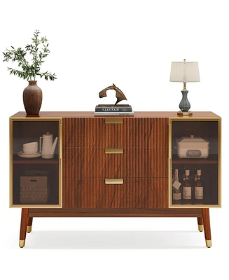 Tribesigns Sideboard Buffet Cabinet, Mid-Century Buffet Cabinet with 2 Doors & 3 Drawers, 55.1'' Kitchen Storage Cabinet with Solid Wood Legs, Accent