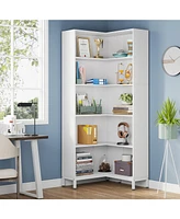 Tribe signs 71 inches Corner Bookcase, 6-Tiers L-Shaped Bookshelf, Industrial Corner Etagere Bookcase, Tall Storage Display Rack, Wooden Large Freesta