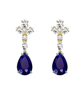 Genevive Sterling Silver 14k Gold Plated Green or Blue Cluster Dangle Earrings