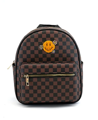 Like Dreams Smiley Checkered Charm Backpack