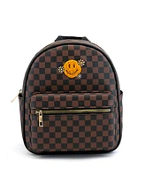 Like Dreams Smiley Checkered Charm Backpack