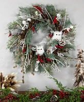 Northlight Snowy Pine Owls and Berries Artificial Christmas Wreath, 34" - Unlit