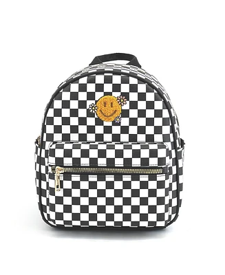 Like Dreams Smiley Checkered Charm Backpack