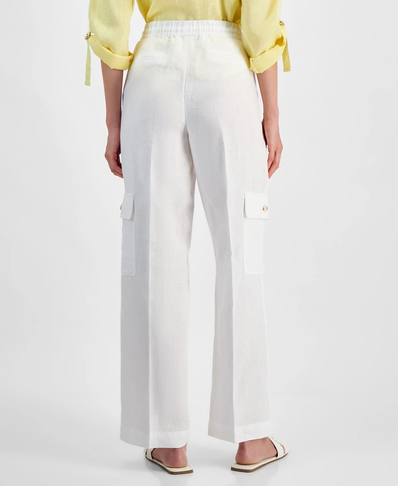 Charter Club Women's Woven Linen Cargo Pants, Created for Macy's