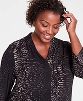 Jm Collection Plus Printed V-Neck 3/4-Sleeve Top, Created for Macy's