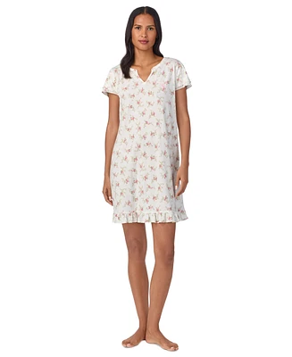 Lauren Ralph Women's Floral Flutter-Sleeve Nightgown