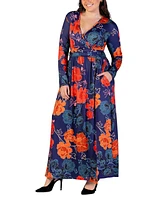 24seven Comfort Apparel Plus Floral Long Sleeve Maxi Dress