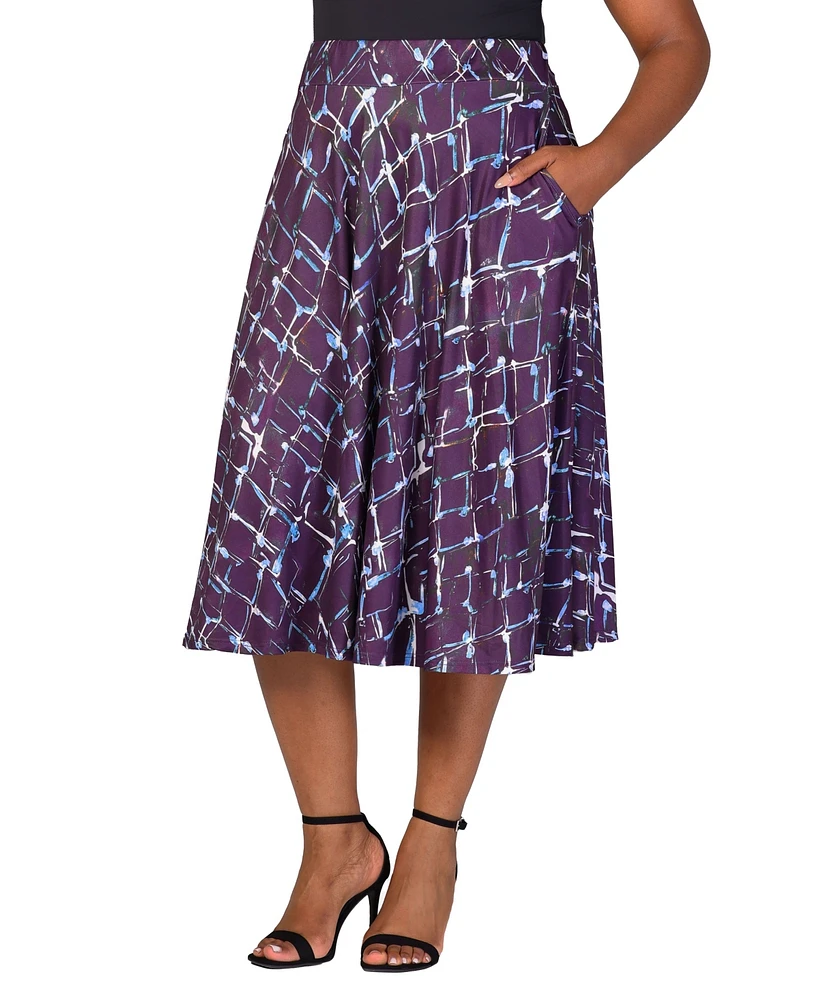 24seven Comfort Apparel Plus Elastic Waist Midi Skirt with Pockets