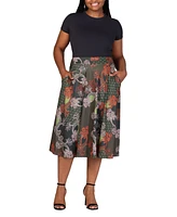 24seven Comfort Apparel Plus Elastic Waist Midi Skirt with Pockets