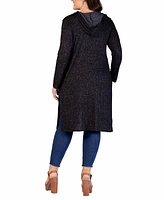 24seven Comfort Apparel Plus Knee Length Hooded Cardigan Sweater