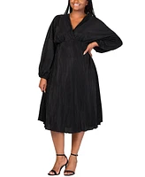 24seven Comfort Apparel Plus Shimmer V-Neck Midi Dress