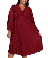 24seven Comfort Apparel Plus Size Shimmer V-Neck Midi Dress