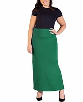 24seven Comfort Apparel Plus Versatile Elastic Waist Maxi Skirt