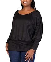 24seven Comfort Apparel Plus Round Neck Banded Bottom Top