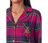 Lauren Ralph Women's Plaid Notched-Collar Pajama Set