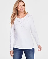 I.n.c. International Concepts Women's Raining Crystals Long-Sleeve Top, Created for Macy's