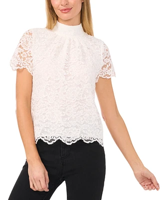 CeCe Women's Lace Mock Neck Cap Sleeve Blouse