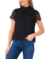 CeCe Women's Lace Mock Neck Cap Sleeve Blouse