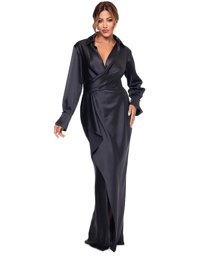 Xscape Women's Satin Shirtdress Gown