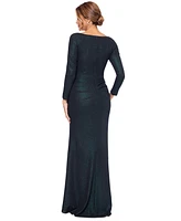 Xscape Petite Metallic-Threaded Gathered-Waist Dress