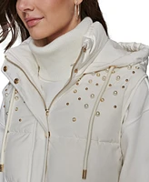 Karl Lagerfeld Paris Women's Embellished Hooded Puffer Coat